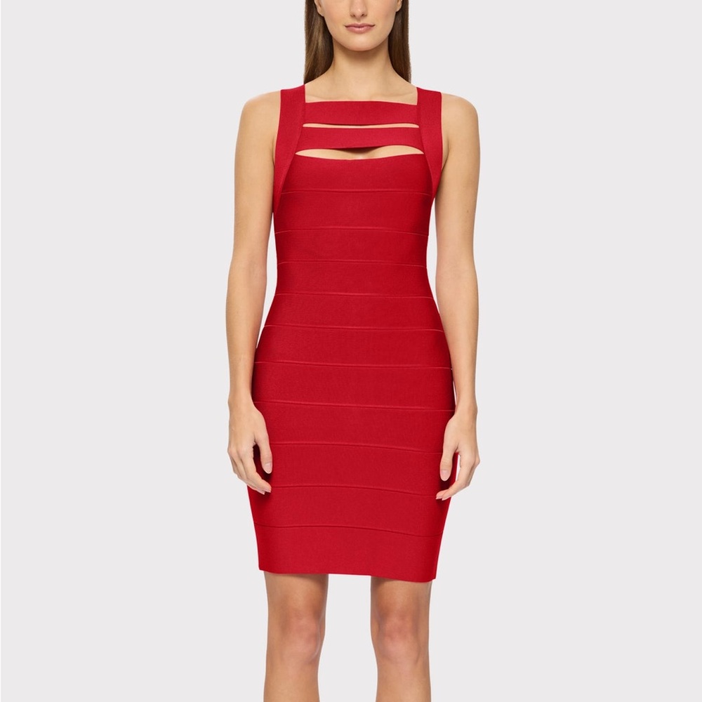 Herve Leger RED STRAPPY MINI BANDAGE DRESS